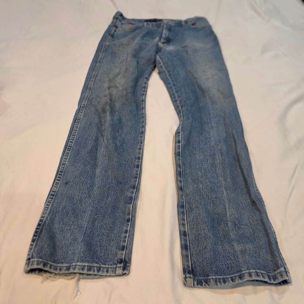 Rustler Straight Leg Jeans Mens 36x34 Blue Fair Distressed Workwear Denim